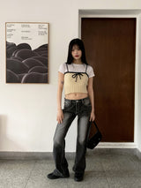 シースカラーレイヤードリボンニットシャツ / Sheath Color Layered Ribbon Knit Shirt