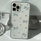 Blue - Ribbon Pearl Phone Case Ribbon Tok Set_glitter