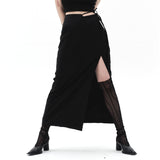 212-unbalance ribbon slit skirt (6564764844150)