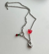 キッチーチェリービーズハートロックハンドメイドネックレス / chi Kitchee Cherry Beads Heart Lock Handmade Necklace