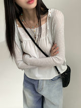 リーミングサマーシースルーワンボタンクロップ長袖カーディガン【6色】/[6 colors] Leoming summer see-through one-button cropped long-sleeved
