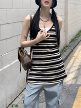 バーニーアンドホルターストライプレイヤードミニワンピース / Barney and Halter Stripe Layered Mini One Piece