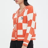 チェッカーボードテリーカーディガン/CHECKER BOARD TERRY CARDIGAN_ORANGE