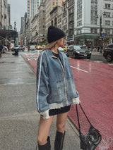(UNISEX) ダメージ配色ラインデニムジャケット