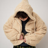 SHEARLING HOOD JUMPER, CUSTARD