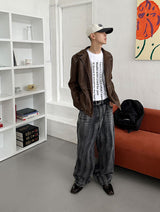No.0089 rain washing wide black denim PT