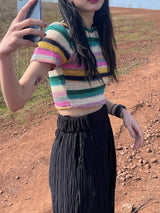Pop stripe knit T 