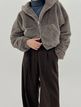 キルテッドミンククロップフードジップアップ/Quilted mink crop hood zip-up (3color)