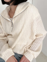 リブハーフジップアップニット/Ribbed Half Zip Up Knit (4color)