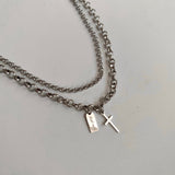 ボールドクロス2ラインチェーンチョーカーネックレス / vop Bold Cross Two-Line Chain Choker Necklace
