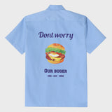 ドントウォーリーハンバーガーユニセックス半袖ワークシャツ / Dont Worry Hamburger Short-Sleeved Unisex Work Shirt