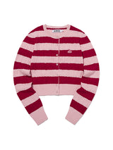 SMALL CHERRY CABLE CROP KNIT CARDIGAN [PINK]