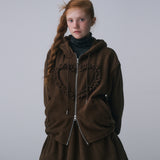 FRILL HEART HOODIE, BROWN