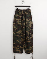 ポッケルヒップカモミリタリーバンディングワイドカーゴパンツ/ Pockel Hip Camo Military Banding Wide Cargo Pants