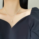 パールシェルレイヤードネックレス / Pearl Shell Layered Necklace / 2 color