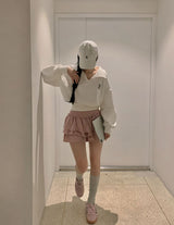 [New spring product 10%][BELLIDE MADE]襟付きクロップド刺繍スウェットシャツ