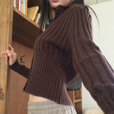 【MADE】ペストリブ衿ボタンニットクロップ長袖カーディガン