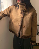 Recton Suede Fur High-neck Shearling Jacket