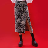 [NF] FLOWER PATTERN SLIT LONG SKIRT (BLK)_F21QC027
