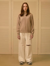 MINIMAL RAGLAN KNIT HOODIE (TANBEIGE) (6675324862582)