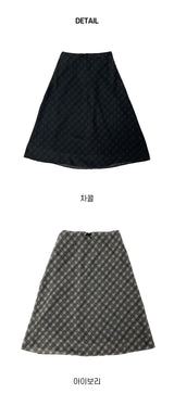 Rosé checkered silk banding skirt