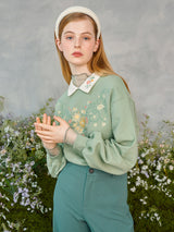 フラワーエンブロイダリーカラースウェットシャツ / Flower Embroidered Collar Sweatshirt