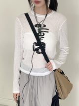 フェインレターリングシースルーリネンロングスリーブTシャツ