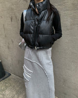 Leather crop string padding vest