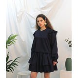 Floria shirring skirt (navy) (6656432767094)