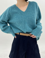 Vネックブラッシュアルパカニット/V-neck brush alpaca knit (2color)