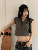 バフィービンテージVネックポケットカラー半袖Tシャツ / Buffy Vintage V-neck Pocket Collar Short Sleeve T-shirt