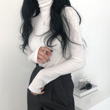 ショートブラッシュドスパンウォーマーネックポーラーTシャツ