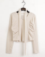[Scarp Set] Purden V-neck Side Shirring Cropped Long-Sleeved T-shirt