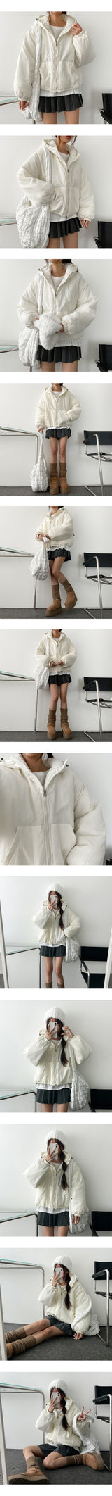 Woo cut two-way cropped hooded padded coat