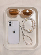 White Daisy Pearl Phone Strap
