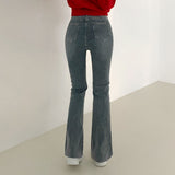 One-Button Whisker Washed Jeans