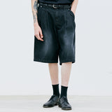 ウォッシュデニムバルミューダパンツ / 2 TUCK WASHED DENIM BERMUDA PANTS BLACK