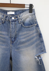 カッティングワイドミディアムブルーパンツ / Cutting Wide Medium Blue Pants