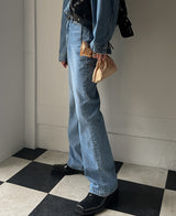 カラーレスブーツカットデニムパンツ/Collarless bootcut denim