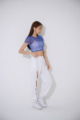 4ライン メッシュ クロップ Tシャツ / TOP(9360) 4 Line Mesh Crop Tee
