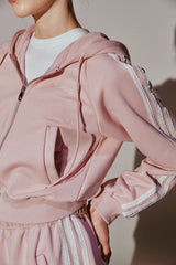 Lace Tape Hood Zip-Up Pink