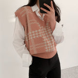 Houndstooth V-Neck Knit Vest