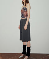 プリントシャーリングチューブトップ / PRINTED SHIRRING TUBE TOP (BROWN)