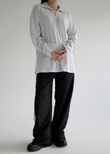 ワッフルアイレットカラーTシャツ/Waffle Eyelet Collar T-shirt (2color)
