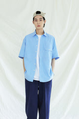 UTILITY CURVED POCKET OXFORD 1/2 SHIRT SKYBLUE (6561037451382)
