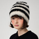 HAIRY KNIT BEANIE, BLACK+IVORY