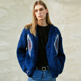 CHIMAYO PATTERN BRUSHED CARDIGAN NAVY