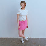 レースヘムハーフスリーブTシャツ / LACE HEM HALF SLEEVE TEE, WHITE