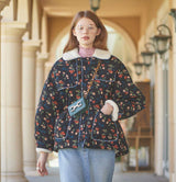 Flower Fleece Quilted Jacket (Black) (6643490390134)
