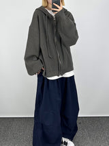 ウォームフーデッドニットジップアップ/Warm hooded knit zip-up